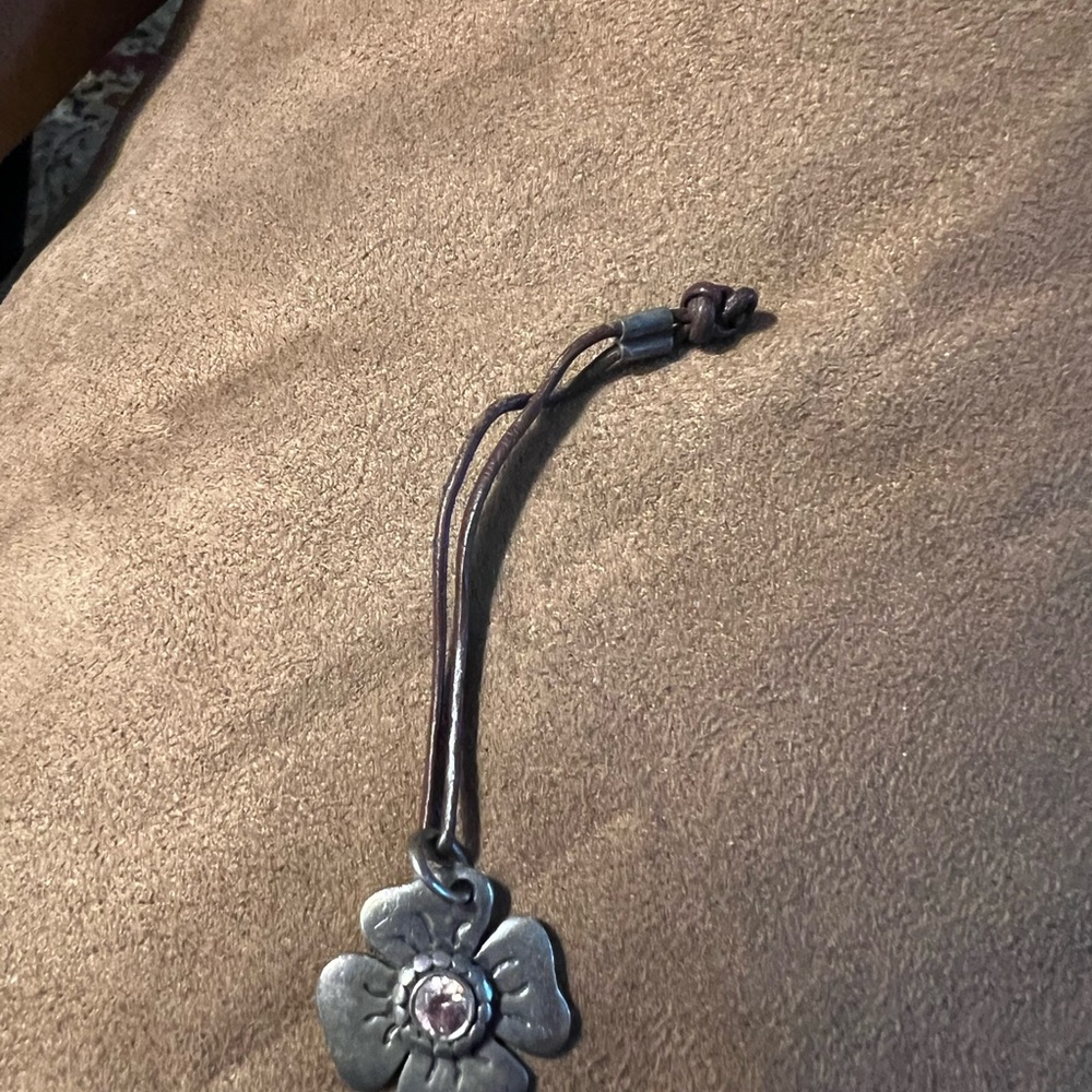 Handcrafted Flower Leather Charm Pendant - Brown CLASP OPENER